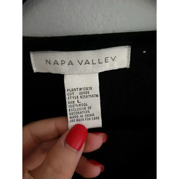 Vtg Napa Valley Button Up Black 100% Wool Embroidered Cardigan‎ Sweater Size Lg - Picture 8 of 9